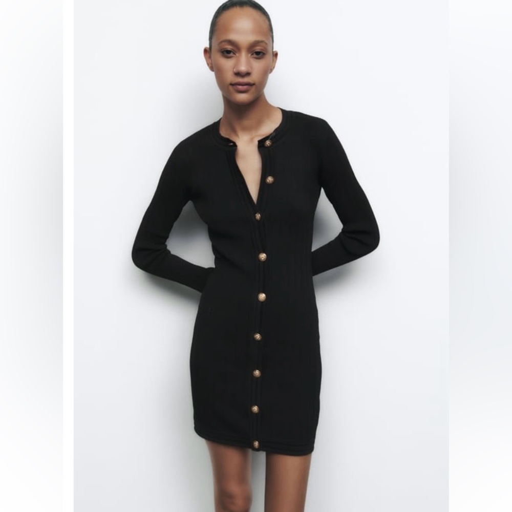 New tags Zara GOLD BUTTON KNIT DRESSBlack 0/8689/111/800/02/tags black small